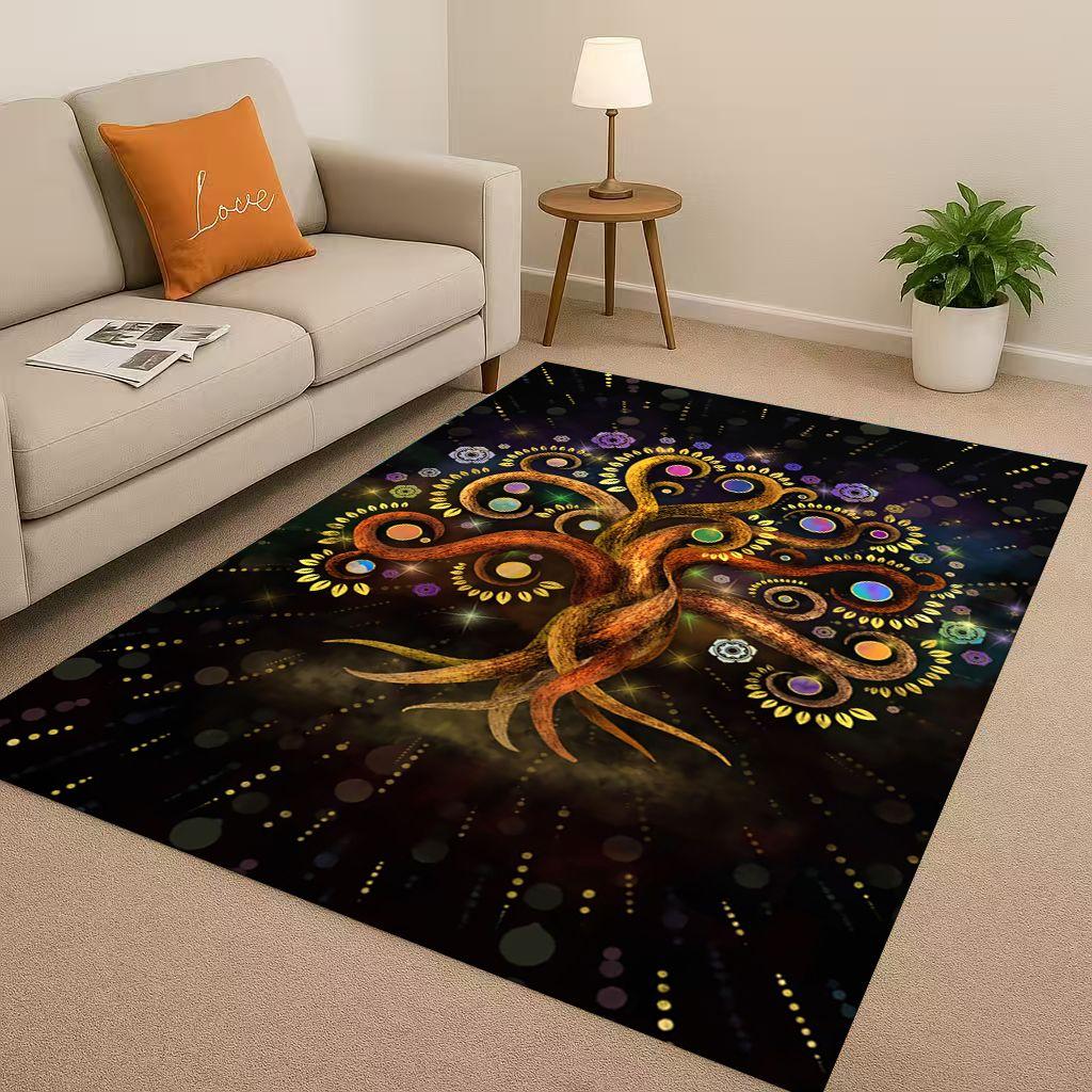 HD Colorful Tree of Life Yggdrasil Celtic Rune Living Room Non-Slip Area Rug Carpet for Bedroom Playroom Sofa,Home Decor Doormat