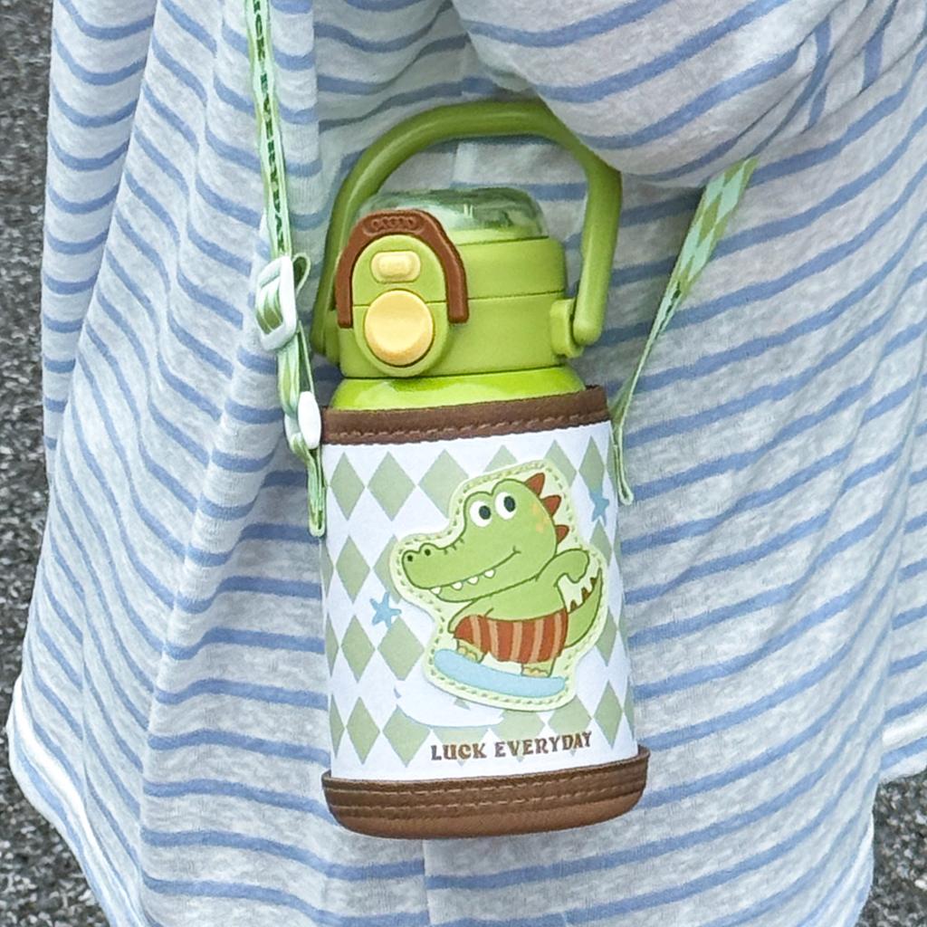 1pc Cartoon Insulated Water Bottle 500ml Dual Drink Thermos with Sleeve Carry Handle Portable Sports Thermal Cup 1