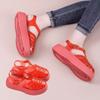 Fashion Women's New Thick Soled Jelly Sandals 2025 Summer Fashion Multifunctional Woven Hollow Flat Roman Shoes Women's Platform Sandals