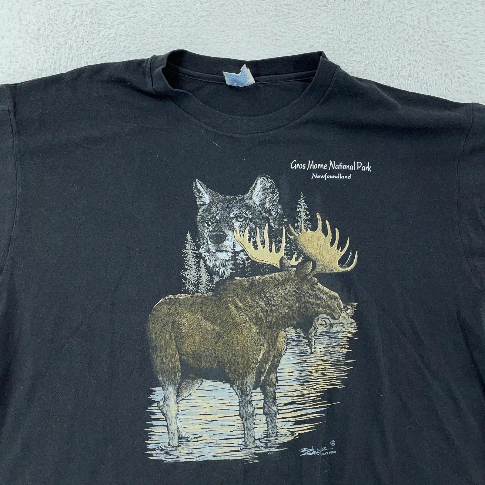 Vintage Gros Morne National Park Shirt XL Newfoundland Moose Wolf Wildlife 90s 4XL
