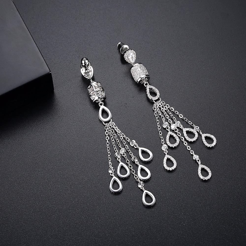 LUOTEEMI Fashion White Gold Color Waterdrop Tassels Dangle Earrings with Tiny Cubic Zirconia Micro Paved Wedding Party Earrings