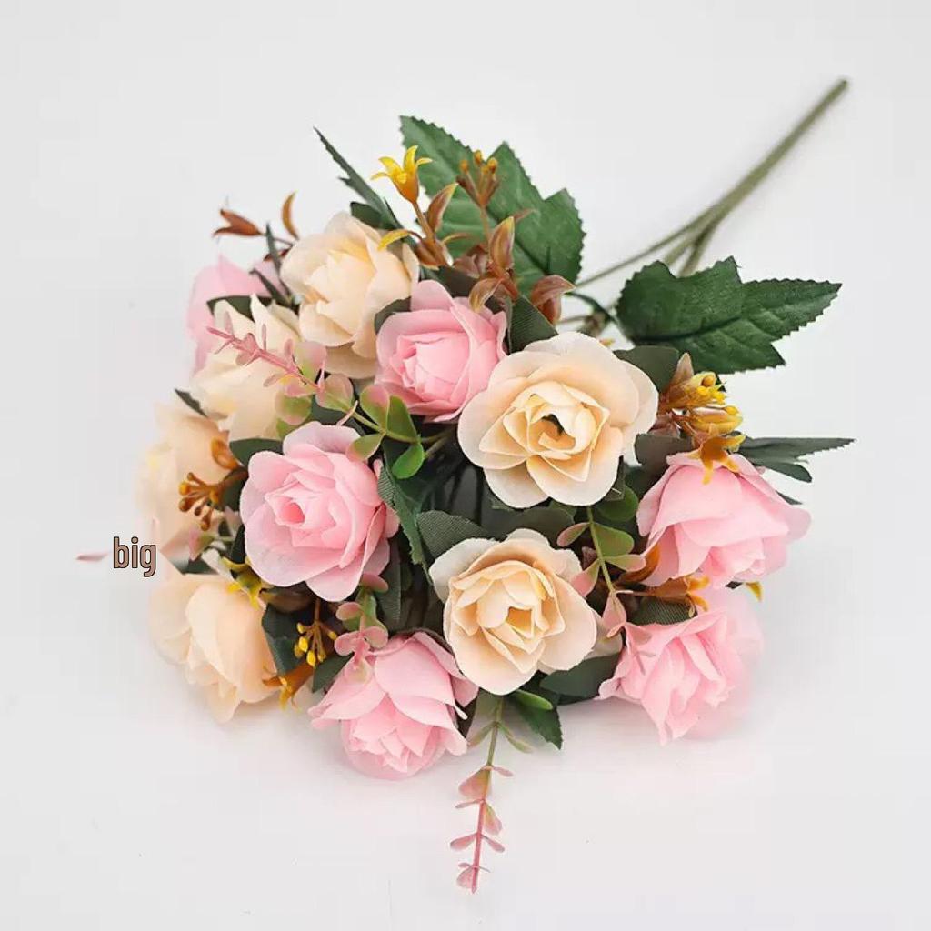 12-Head Autumn Rose Silk Flowers for Home Decor, European Wedding, or Photography Props