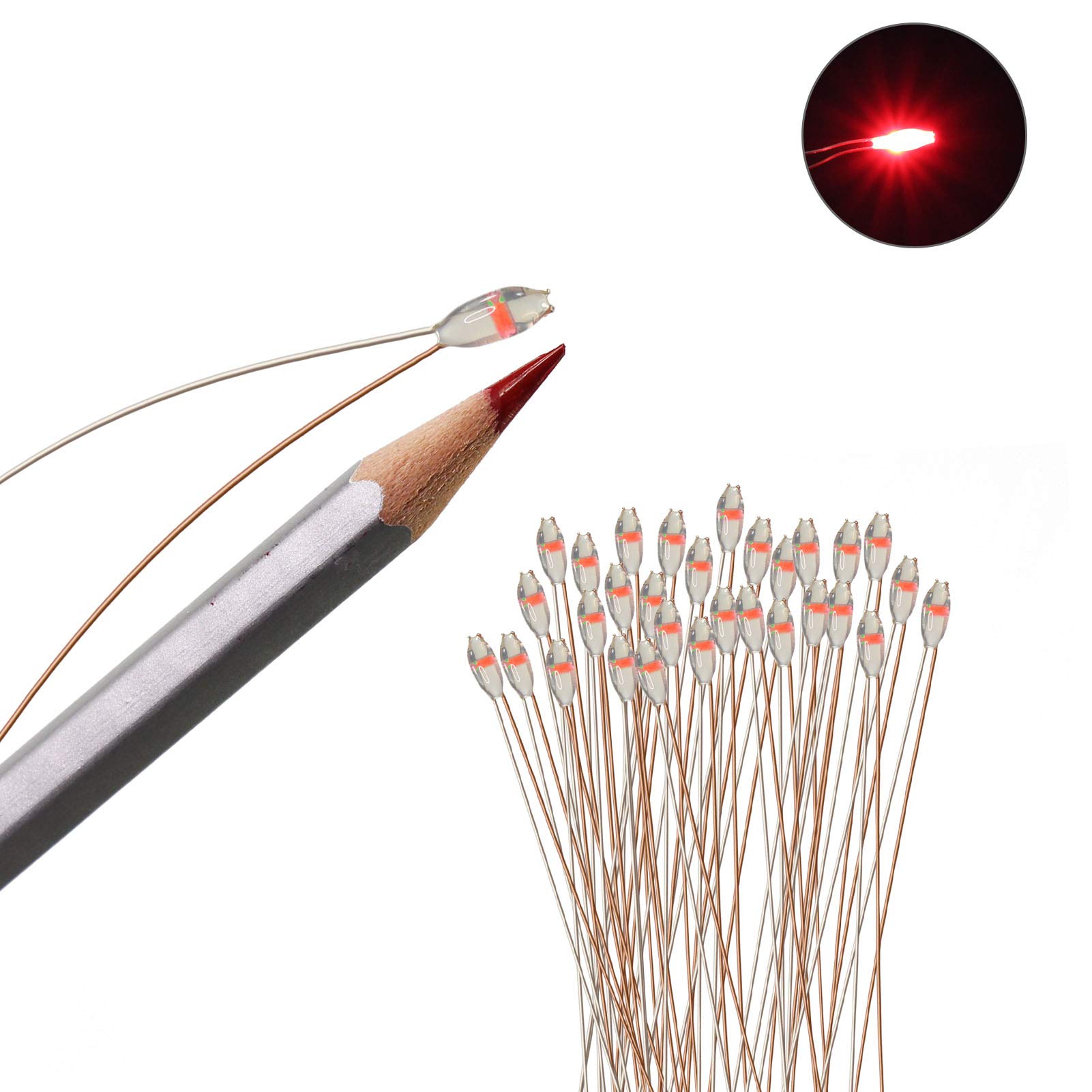 

Eve model of red SMD 0603 chip LEDs with wiring and resistors for model and CD0603R, 30-pack included, trains, railways, buildings, dioramas.