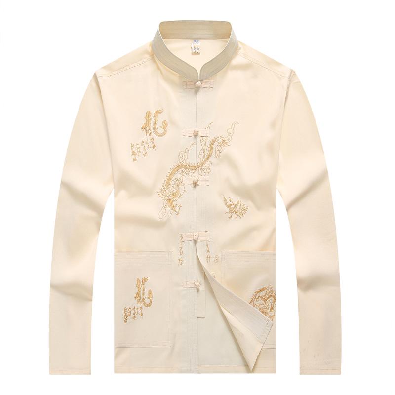 Traje Tang de seda para hombre: Traje de Kung Fu Tai Chi de Manga Larga para Primavera y Otoño