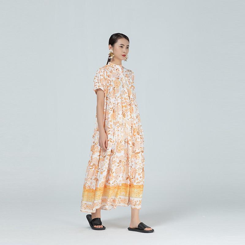 Xitao Print Pattern Dress Fashion New Omen Pleated Hem Irregular Hot Color Patchwork Loose Dress WMD1101