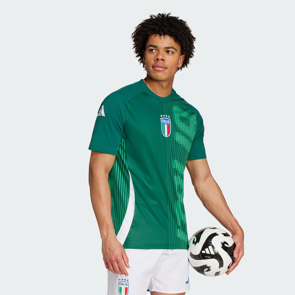 Adidas Italy Pre-Match Jersey Printed Round Neck Short Sleeve Soccer Shirt Men Tops Dark-Green IW7950