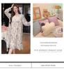 2025 V-Neck Pearl Cotton Long Sleeve Nightgown with Chest Pad – Spring/Autumn Oversized Sleep Dress for Indoor/Outdoor Wear