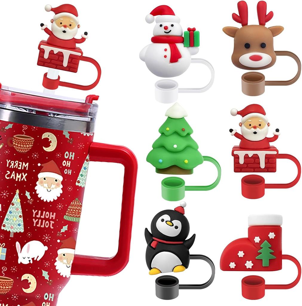 1Pcs 10mm Christmas Straw Covers Cap for Stanley Cup Tumblers Accessories Reusable Straw Cap Stopper for Straws Tip Lids