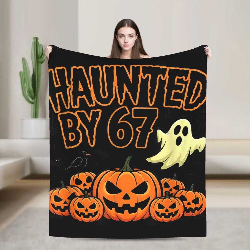 67 Meme Halloween Haunted Spooky Warm Blanket Camping Plush Throw Blanket Living Room Flannel Bedspread Sofa Bed Cover