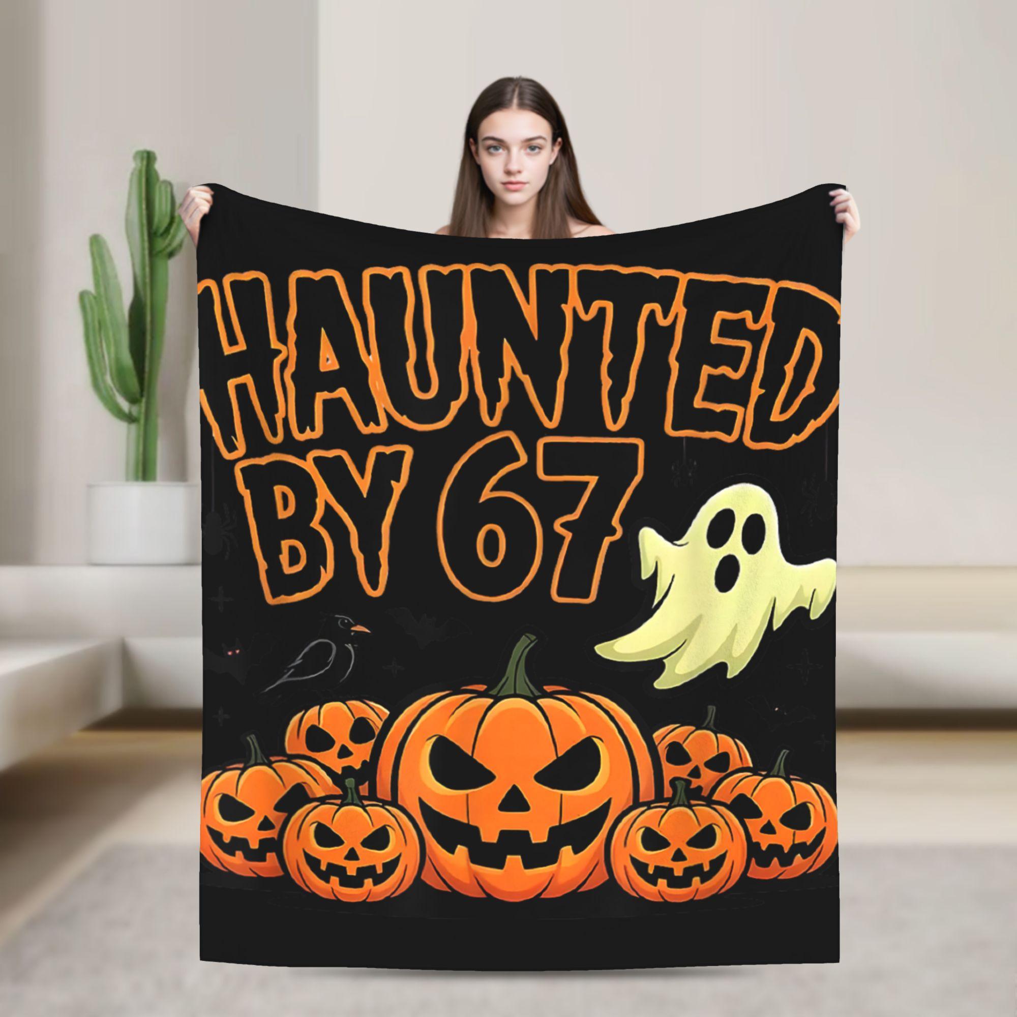 

Haunted by 67 Funny Ghost and Pumpkin Halloween Soft Blanket Graphic Couch Chair Flannel Bedspread Sofa Bed Cover 30x40in