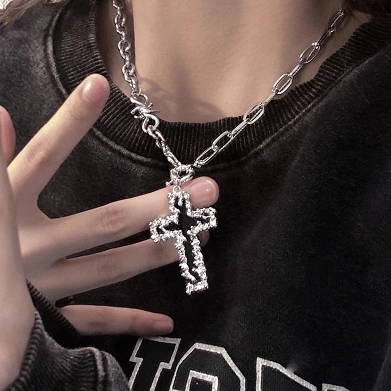 Punk hiphop cross necklace women's long hip hop sweater chain accessories men's trend fashion collarbone chain