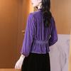 Bow V-neck Velvet Shirt Top 2025 Autumn and Winter Women's Skirt Waist Shirt