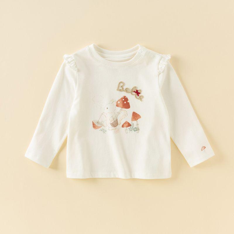 [Same Style in the Mall] David Bella Kidsren s Long-Sleeved T-Shirt 2026 Spring New Style Girls  Pure Cotton Casual Top White [Ready Stock] 80