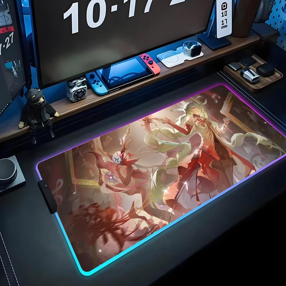 Phrolova wuthering Mauspads RGB Gaming-Mauspad Großes LED-Pad PC-Schreibtischmatte Leuchtendes Mauspads Große Tastaturmatten Tischteppich Mit