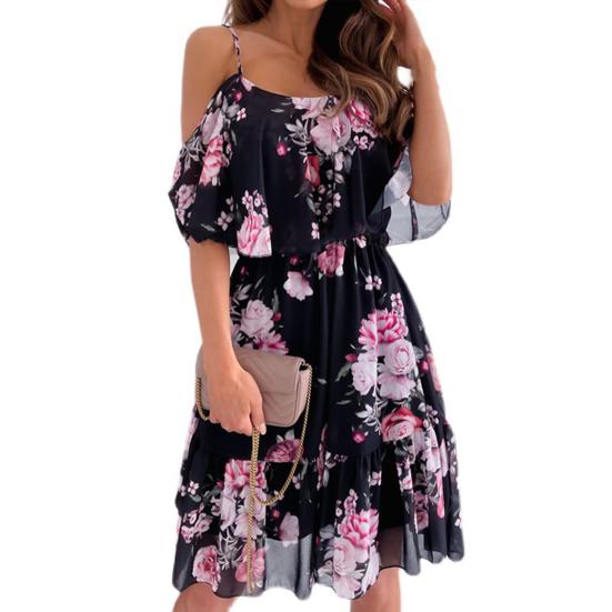 Damenkleid Rüschen Spaghettiträger Patchwork Schulterfrei Kurzarm Damen Trägerkleid für den Strand
