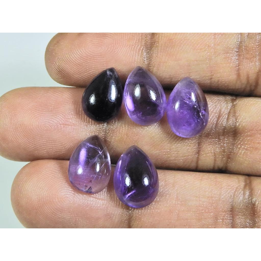 9X13MM Natural Amethst Ring Size Pear Cabochon Loose Gemstone 5Pcs Lot 23Cts A-435