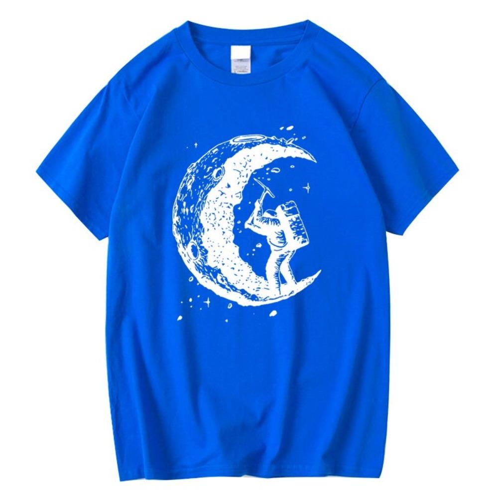 Men's High Quality 100% Cotton Moon Print Casual Summer Cool Short Sleeve Men Tshirt Loose t-shirt Male Tee Shirts Male Tee Tops