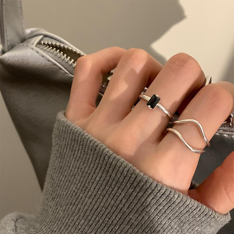 Women's Black Zirconia Double Layer Adjustable Ring