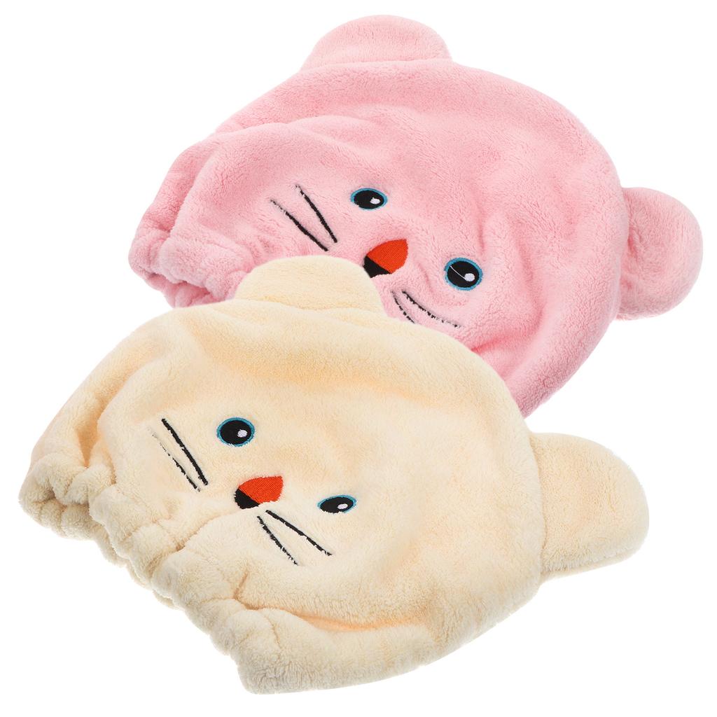 2pcs Dry Hair Cap Coral Fleece Absorbent Quick Drying Towel Wrap Head Bath Towels Pink Beige Kids Women Shower