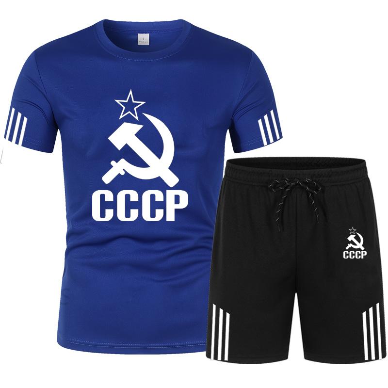 CCCP Tracksuit Male Summer Clothes Sports Clothes Set Two Pieces T Shirt Shorts Brand Track Clothes Male Runing Sports Suits