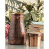 Pure Copper Bedroom Water Bottle with Inbuilt Glass, Hammered Antique Design - Drinkware & Storage Purpose, Volume 950 Ml (Pack of 1)
