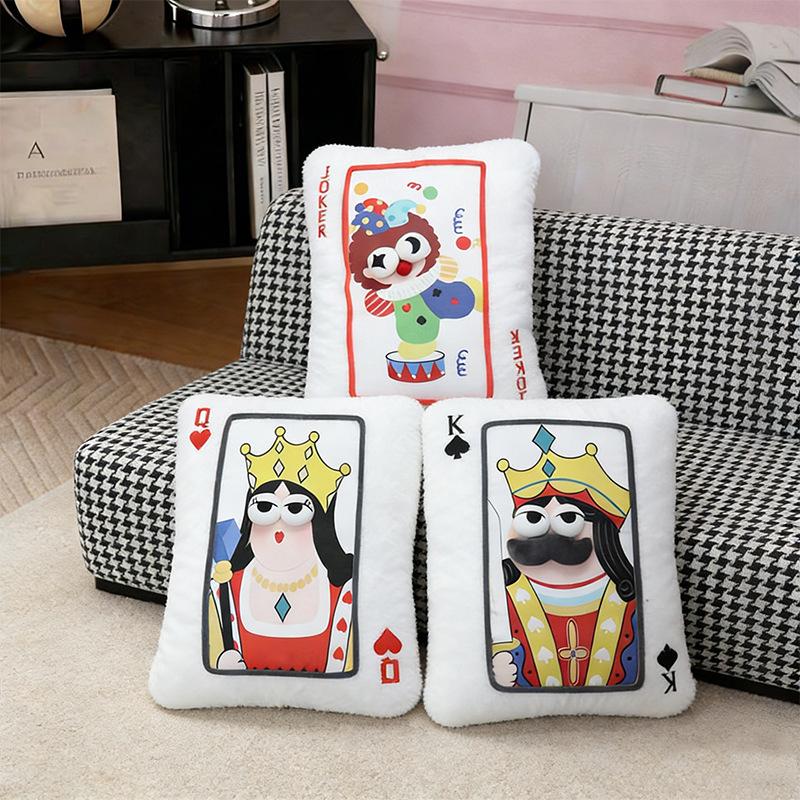 40Cm Funny Playing Card Plush Pillow Stuffed 3D Eyes King Queen Jake Big Joker Seat Cushion Back Head Support Plushie Decor