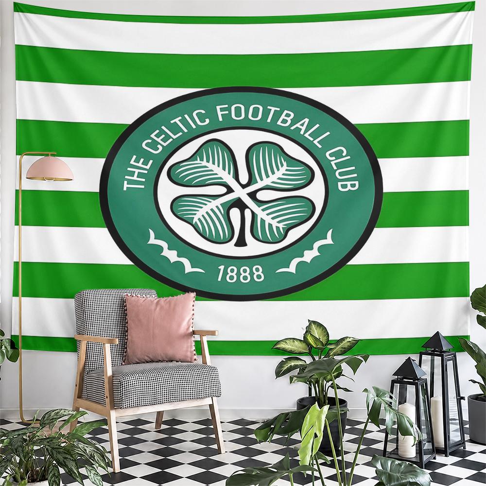 Celtic Football Club Crest Green White Hoops Shamrock Wall Tapestry Fan Decor for Bedroom Man Cave Gift