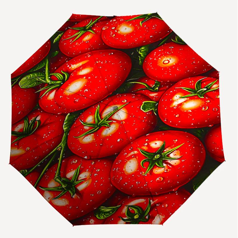 1PC Tomato Waterdrops Umbrella-8-Rib Reinforced, Automatic Open, Lightweight & Durable, Fashion Accessory for Outdoor-L0339