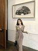 Pure Desire Gentle Temperament Splicing Lace-up Long-sleeved Knitted Dress Women's Early Autumn New Waist and Thin Long Dress Women's Clothing