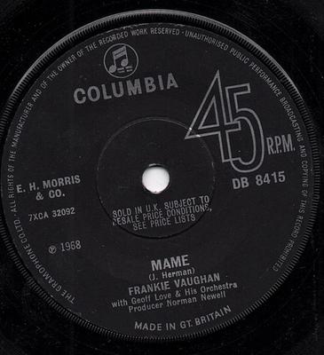 7inch Record FRANKIE VAUGHAN - Mame DB8415 Columbia 1968 UK Pop Used