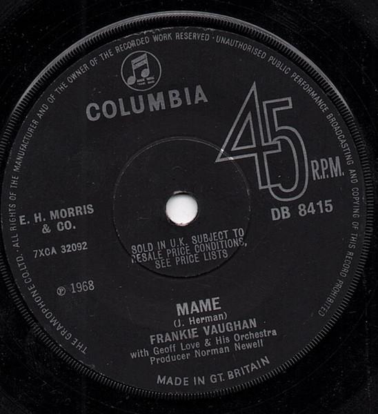 7inch Record FRANKIE VAUGHAN - Mame DB8415 Columbia 1968 UK Pop Used