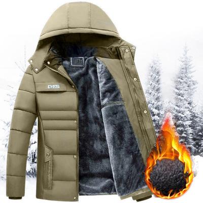 Herren Kapuzenmantel Baumwollgepolstert Plüschfutter Einfarbig Windjacke Übergröße Kalt