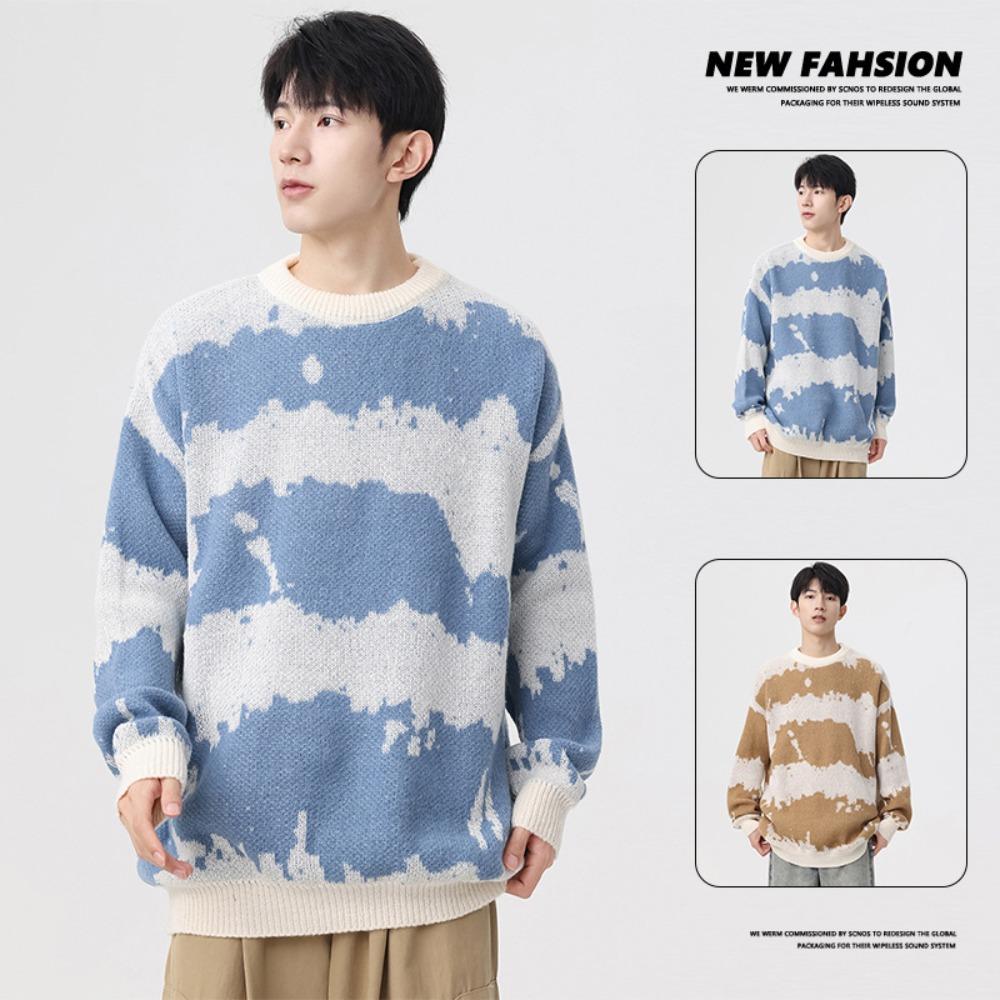 New striped knitted sweater American trendy brand retro couple sweater men