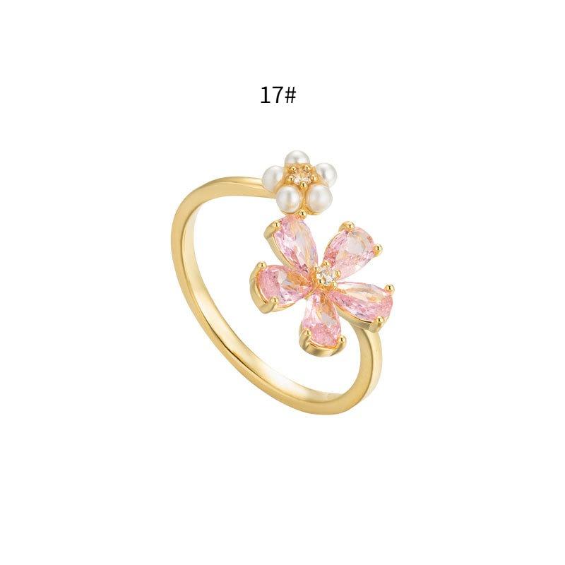 Premium Double Flower Opening Ring Niche Light Luxury Exquisite Index Finger Ring Adjustable Ring