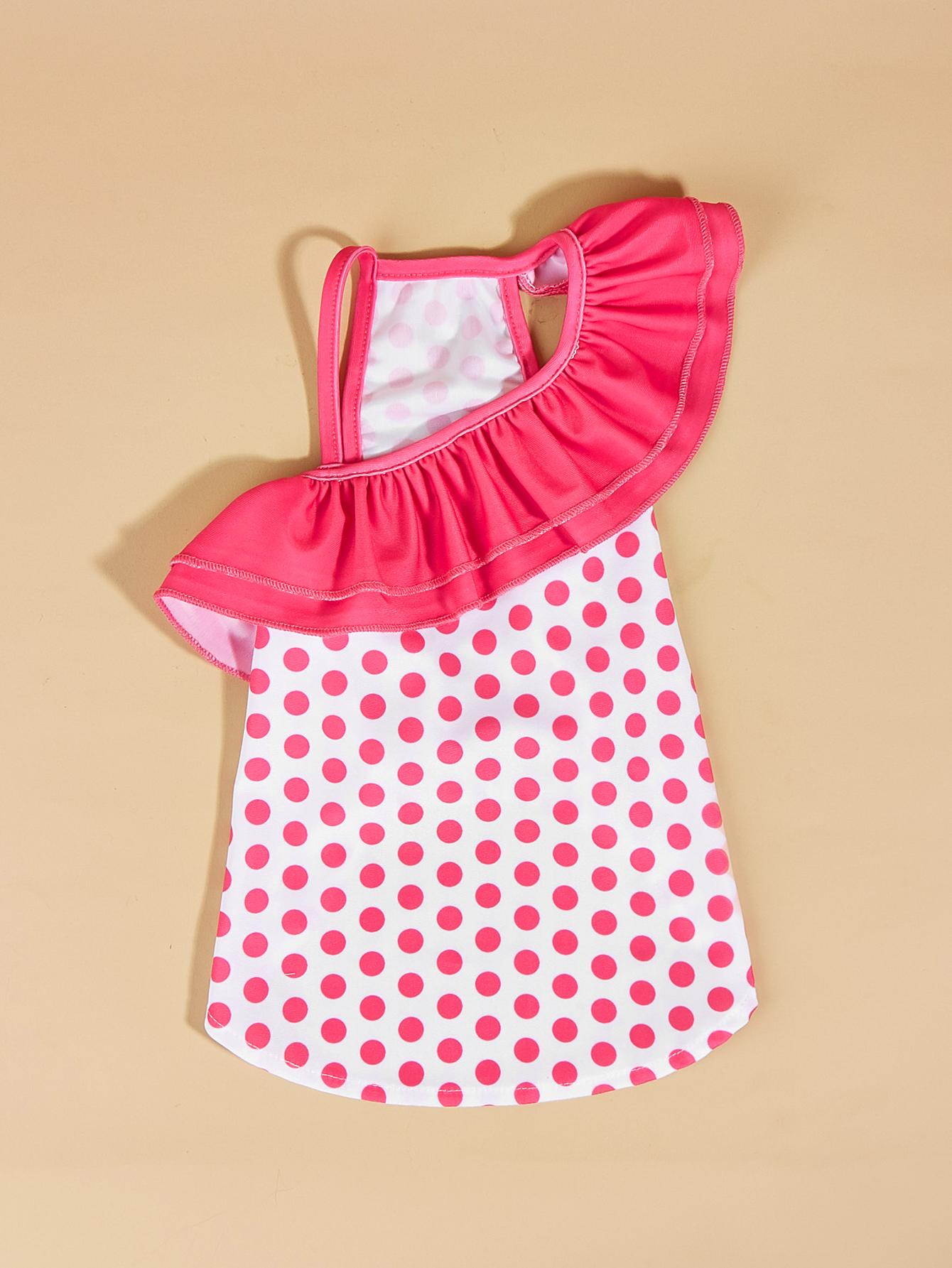

Dress Shirt CutePolka Dots Sundress Printed Princess Summer Puppy Apparel Clothes with Ruffles for Small Dogs Cats Puppy XS（old） рожевий червоний колір