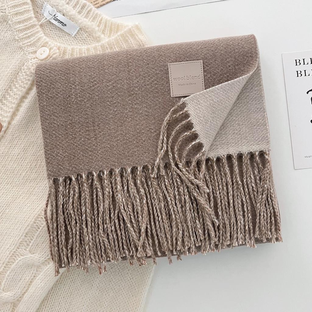 Solid color wool scarf shawl women's autumn and winter senior sense versatile fringed warm scarf couple student
