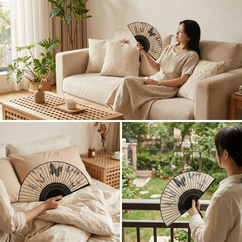 Vintage Silk Folding Fan Chinese Style Classical Dance Fan Decorative Fan  Wedding Gifts
