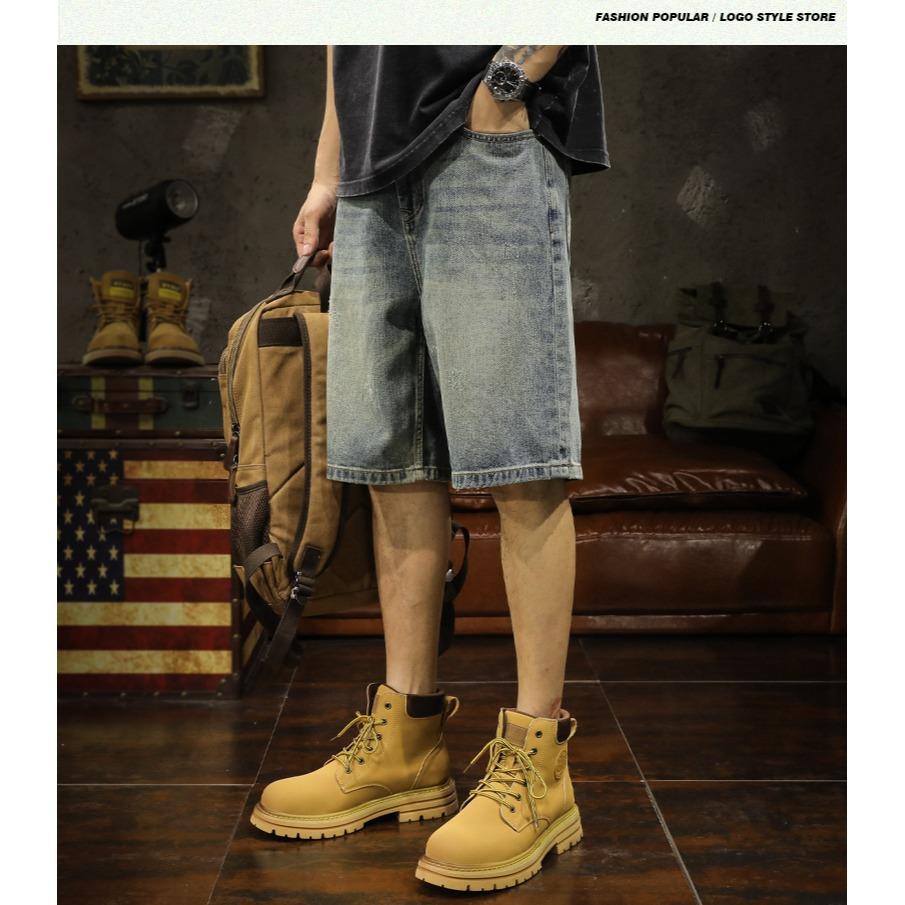 

JYL Mens Denim Shorts Japanese Street Loose Plus Size Vintage Washed Pants 32 яскраво-бірюзова кольору