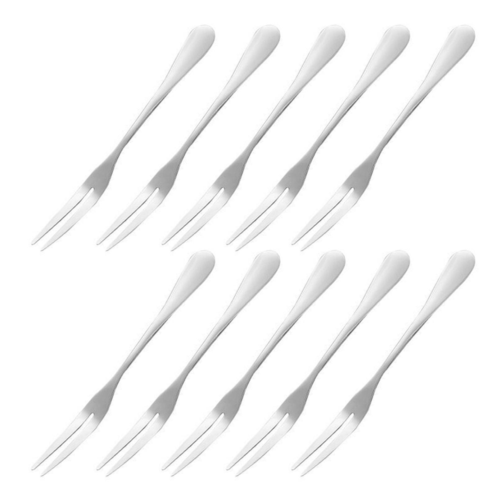 

Маленькие вилки из нержавеющей стали для коктейлей, закусок, десертов, вечеринок, 10 штук, 2-зубчатая вилка для фруктов, бытовая
