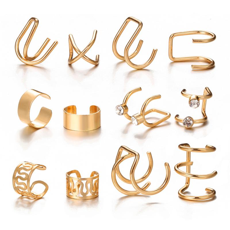 Gold Color Leaves Ear Cuff Black Non-Piercing Ear Clips Fake Cartilage Earrings Clip Earrings For Women Men Wholesale Jewelry