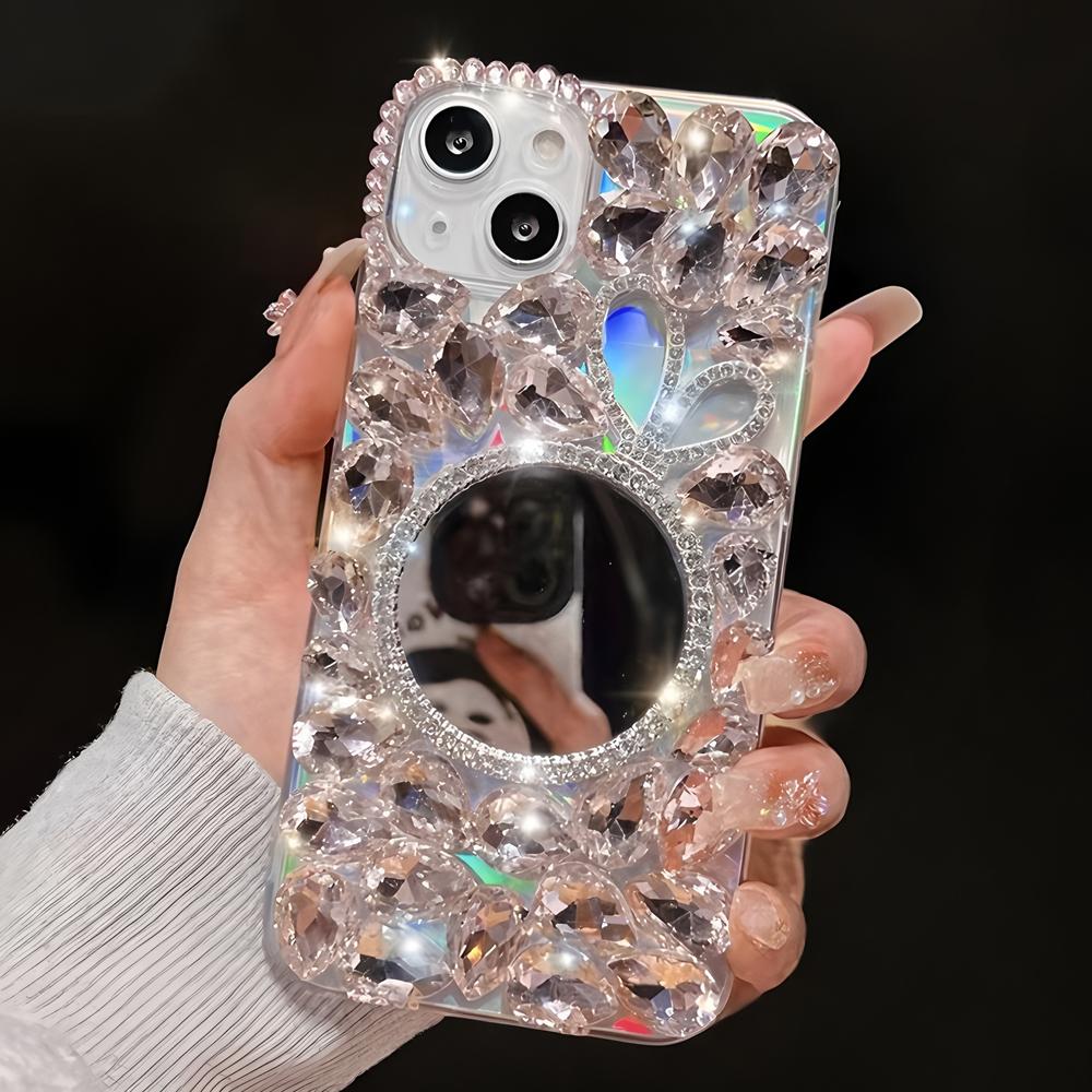 

Glitter Crystal Rhinestone Phone Case with Mirror, Clear Bling Floral Cover For VIVO V50 Lite Pro V50E V29E V40E V30E V27E 4G 5G VIVO V27e