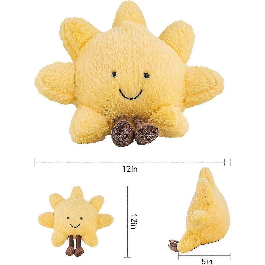 Peluche Soleil et Lune, Oreiller Soleil Souriant Rempli de Fun, Oreiller Animal Lune et Rayon de Soleil 12", Jouet Doux en Peluche pour Cadeau d'Anniversaire d'Enfant