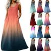 Sleeveless Gradient Print Maxi Dress with Scoop Neck and Pockets for Women Casual Loose Fit Summer Long Dress