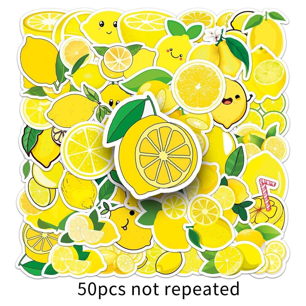 50 Cartoon Lemon Stickers - Waterproof DIY Fruit Decorations for Milk Tea Cups, Stationery, and Planners