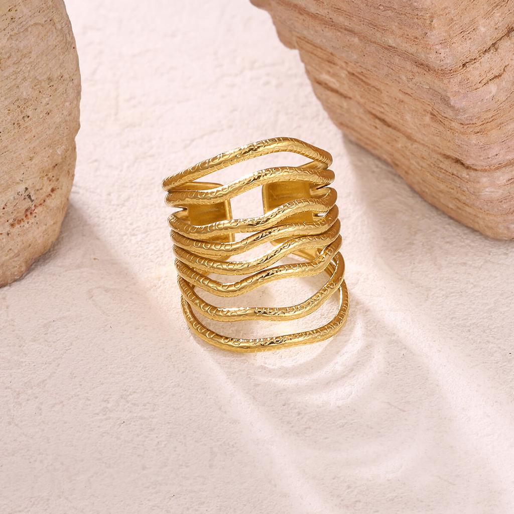 Sun Punk Anillos For Women Multilayer Broad Surface Opening Rings For Women Gold Color Stainless Steel Geometry New Ring Jewelry