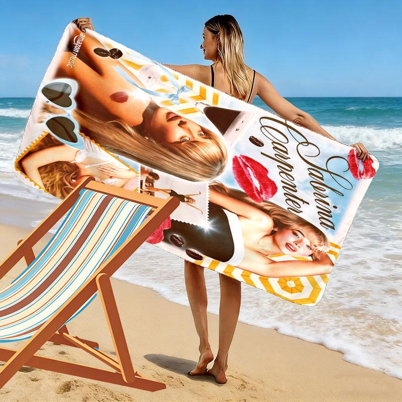 Sabrina Carpenter Glow Print Strandtuch, Großes Weiches Schnelltrocknendes Handtuch für Strand Camping Schwimmen