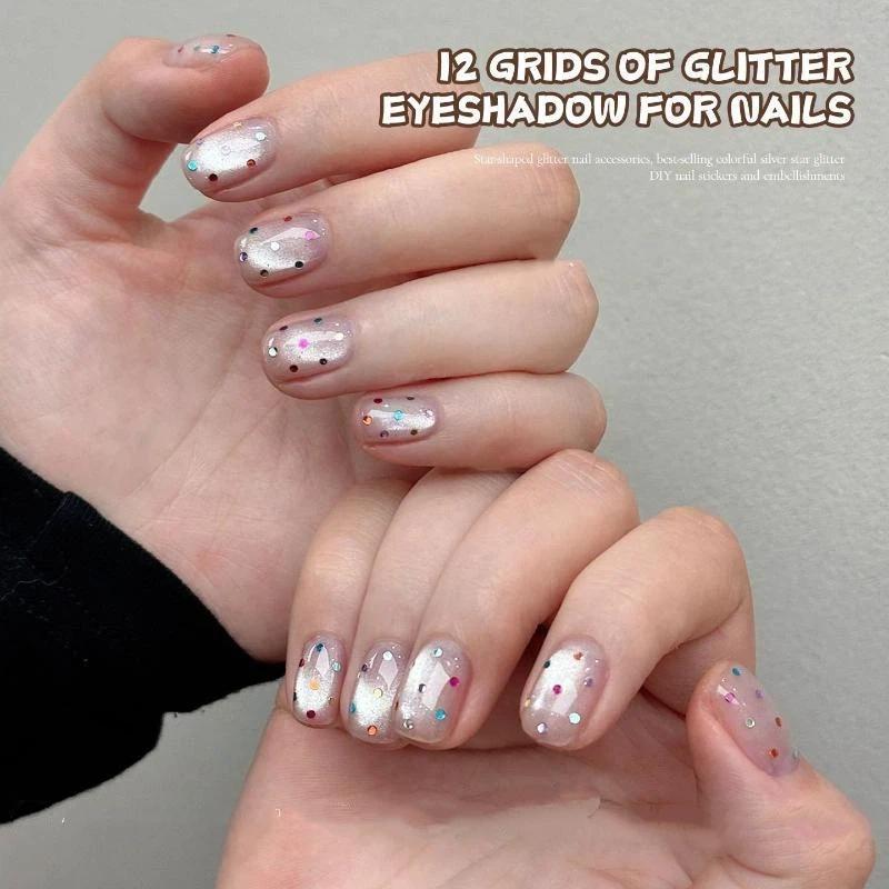 1 Box Mini Ultra Thin Round Glitter Sequin Wave Dot Star Pentagram Shiny Nail Art Accessories Diy Decoration