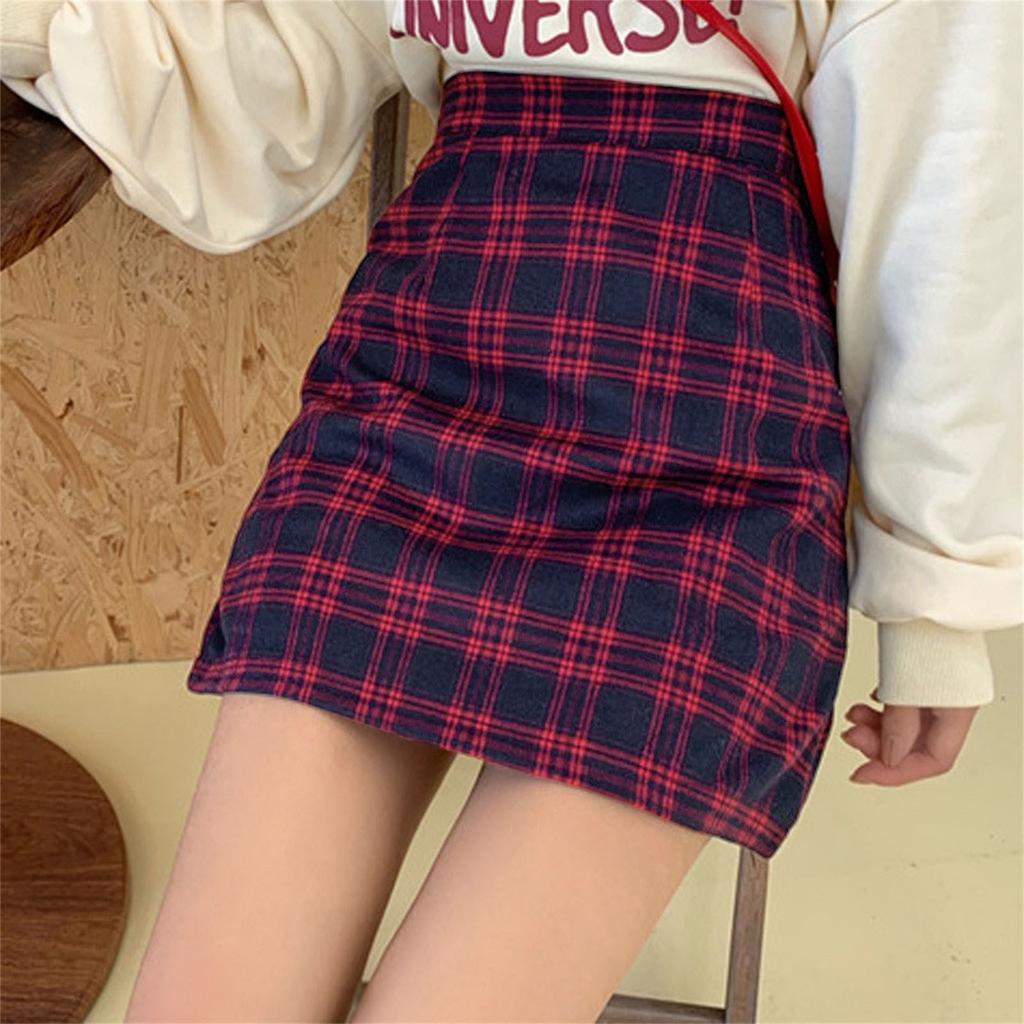 Fashion Women Plaid Printed Skirt Strap Elastic Ladies Slim Short Skirts