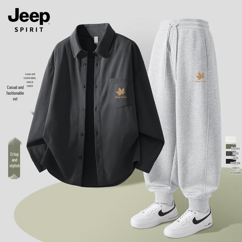 JEEP SPIRIT Men s Fall Casual Shirt & Sweatpants Set L