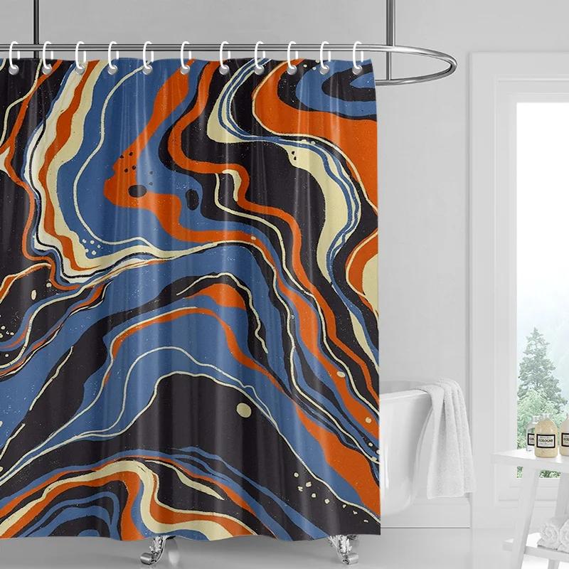 

Abstract Wave Shower Curtain - Vibrant Blue & Orange Brushstrokes, Waterproof With Grommets, Modern Bathroom Decor W60H190(CM)-1 Pcs